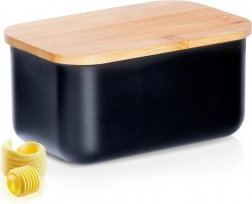 Smørboks i stål med bambuslåg, sort