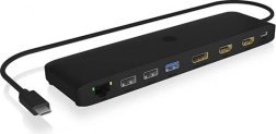 Icy Box USB‑C dockingstation 12‑i‑1 med tredobbelt videoudgang, HDMI, DisplayPort, LAN og USB