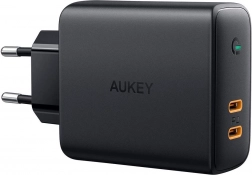 Aukey PA-D5 GaN vægoplader 2× USB‑C Power Delivery 63 W med Dynamic Detect