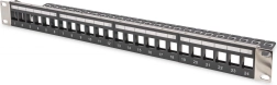 Modulært patchpanel 19" med 24 porte til keystone-moduler, 1U, skærmet, med kabelstyring
