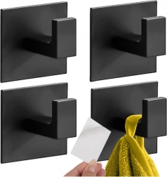 Selvklæbende metalknager til badeværelset 4 stk. RUHHY, sort mat