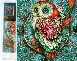 Diamantmaleri 7D – ugle på blå mandala 30 × 30 cm