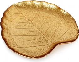 Glas serveringsfad formet som et blad, gylden, 18 × 16 cm