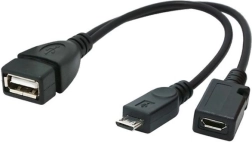 USB OTG-adapter Micro‑USB til USB 2.0 med ekstra strømforsyning 15 cm