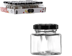 Glaskrukke 50 ml firkantet med metal­låg