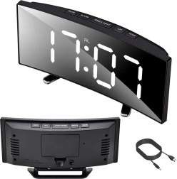 Digitalt LED-vækkeur med spejl-display og termometer