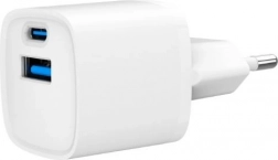 Minioplader USB‑A/USB‑C 20 W med PD og QC 3.0 – hvid