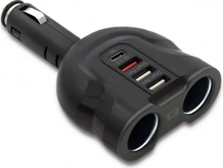 Bil-dobbeltadapter til cigarettænder 12–24 V, 52 W, 2× USB, USB QC 3.0, USB‑C PD, 2× cigarettænderstik – Qoltec