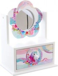 Træ-smykkeskrin med blomsterspejl Enhjørning