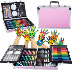 Kunstsæt i kuffert 145 stk lyserød
