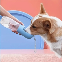 Bærbar vandflaske til hund og kat med integreret skål 350 ml