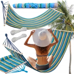 Havehængekøje med træspredere 200 × 80 cm, stribet, bæreevne 150 kg