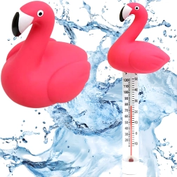 Flydende pooltermometer flamingo med snor