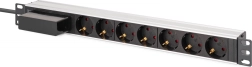 Racková PDU-strimmel 19" med afbryder og C 16 A automatsikring, 7× Schuko, 1,8 m kabel, aluminium