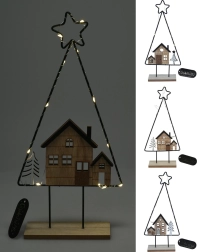 Juledekoration træ med lille hus med LED-belysning 39 cm