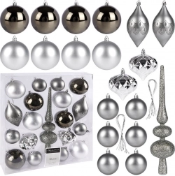 Sæt med 19 sølvfarvede, uknuselige julepynt