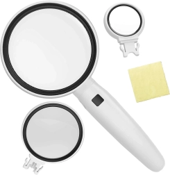 håndholdt lup med LED-belysning og udskiftelige linser 3,5x/5x/11x