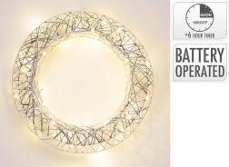 Sølvfarvet LED-krans i metal med timer, 40 cm