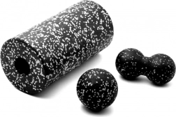 Massage sæt 3-i-1 med rulle og bolde – Sort-hvid