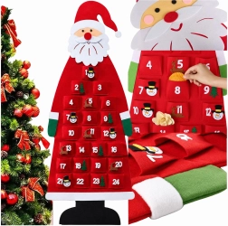 Hængende adventskalender i filt med Santa Claus og 24 lommer, 115 cm