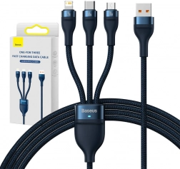 Baseus-kabel til hurtig opladning 3-i-1, USB-C + Micro USB + Lightning 66W, 1,2 m