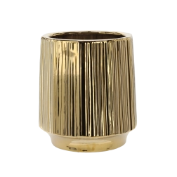 Keramisk urtepotteskjuler i guld, stribet 32 × 32 × 35,5 cm