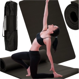 Tykt fitness- og yogaunderlag 185 × 83 × 1,5 cm sort med etui