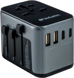 universel rejseadapter Verbatim UTA-03 med PD 30 W og QC 3.0, 3× USB-C og 2× USB-A