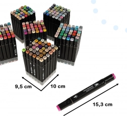 Dobbeltspids alkoholbaserede markere i etui med stander – 204