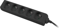 Forlængerledning 3 m, sort, 5 stik, kobberkabel