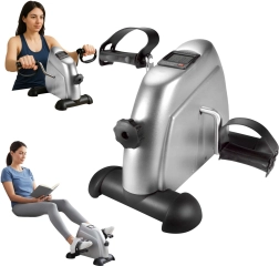 Kompakt rehabiliterings-mini motionscykel 2-i-1 med modstand og LCD, sølvfarvet