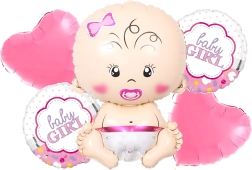 Balloner til babyshower til pige – sæt med 5 stk. med stjerner og baby-motiv