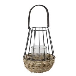 Metallygte i sort-brun med glasindsats 26 × 41 cm