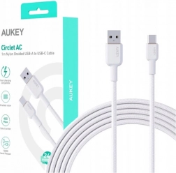 Aukey USB‑C til USB‑A kabel 1 m 60 W PD med nylonflet hvid