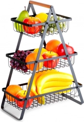 Trepolet metalfrugtkurv med træhåndtag, sort