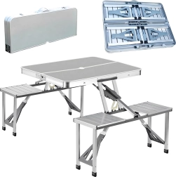 Sammenklappeligt aluminiums camping- og picnickbord med sæder