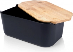 Brødkasse med bambuslåg og skærebræt, sort 33 × 18,5 × 12 cm