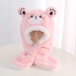 Børne plyshue med tørklæde – bjørn – Lyserød