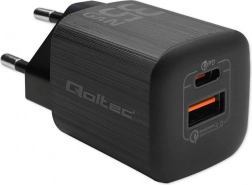 Vægoplader QOLTEC 35 W GaN Ultra, 1× USB‑C PD + 1× USB‑A, sort