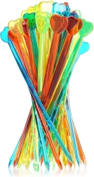 Farvede cocktailtandstikker med hjerte 8 cm, 50 stk.