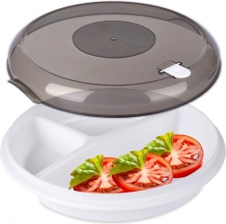 Opdelt mikrobølgetallerken 25 cm med ventileret låg