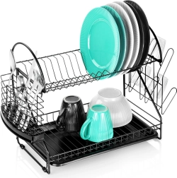 To-etagers metalopvaskestativ, sort 53 × 24 × 38,5 cm