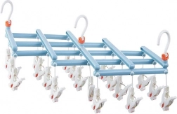 Sammenklappelig tørrehænger med klemmer, 19 klemmer, lyseblå