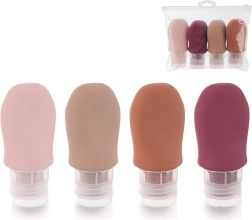 Rejsesæt med silikoneflasker med sugekopper i etui, 5-delt sæt