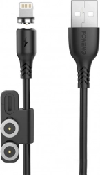 Magnetisk opladningskabel 3-i-1 FONENG X62, USB til USB‑C / Lightning / Micro USB, 2,4 A, 1 m, sort
