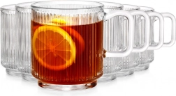 Krus med hank 350 ml, sæt 6 stk., rillet glas Vilde