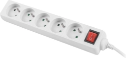Lanberg strømskinne hvid 3 m, 5 stik, med afbryder