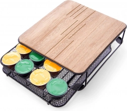 Organizer til kaffekapsler, sort metal med træplade