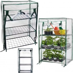 Mini drivhus til altan med metalhylder og PVC-folie