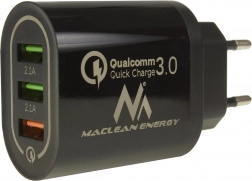 Vægoplader MACLEAN ENERGY 3× USB med hurtigopladning Quick Charge 3.0